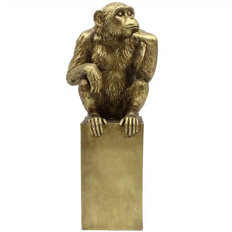 Gold Monkey on Plinth Tall