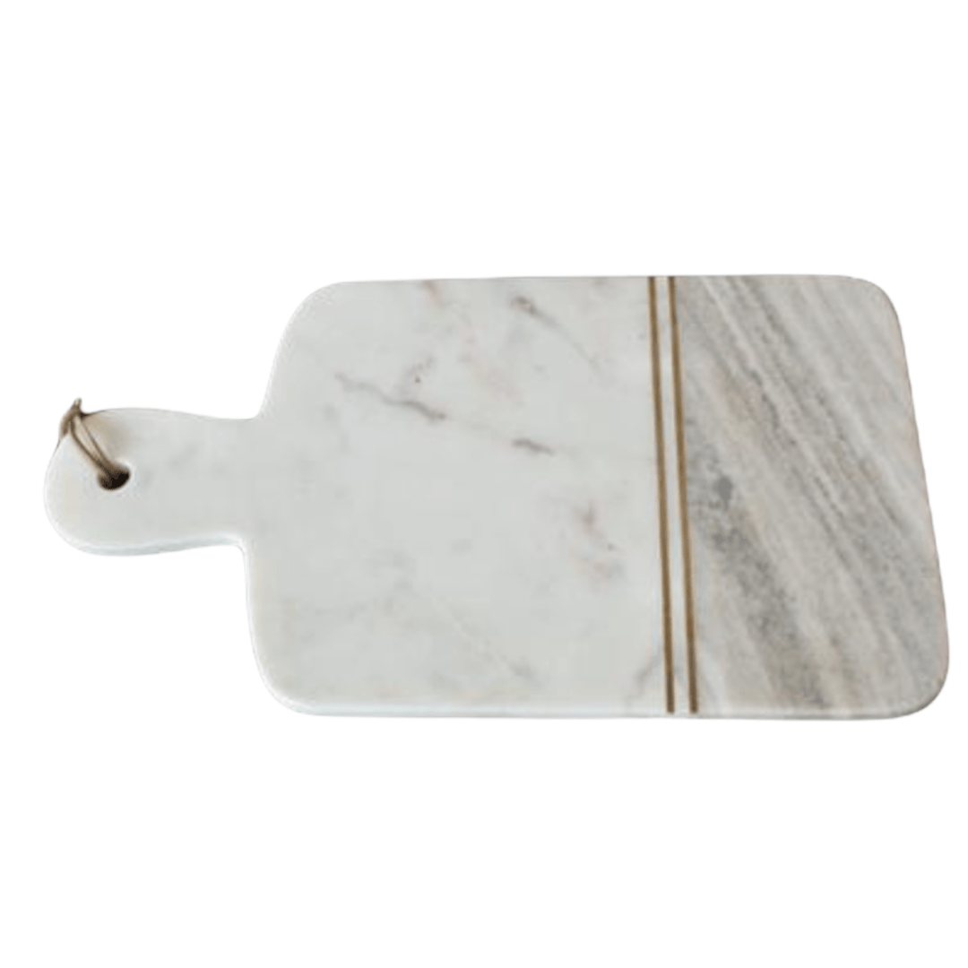 Tray / Board Marble White Grey With Brass Inlay