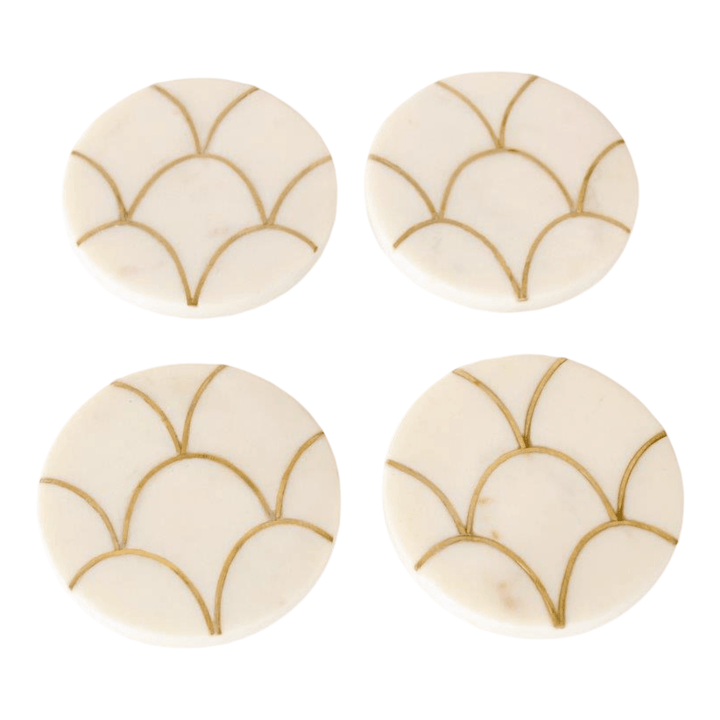 Coasters Marble with Brass inset White S/4