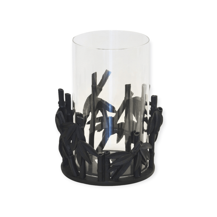 Candle Holder Bamboo with Glass Black