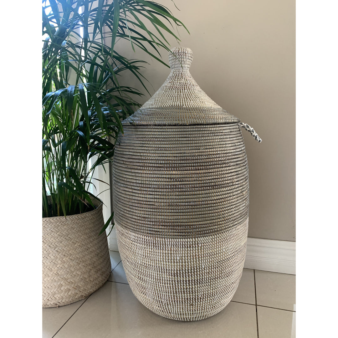 Woven Laundry Basket - African Grey &amp; White (LRG)