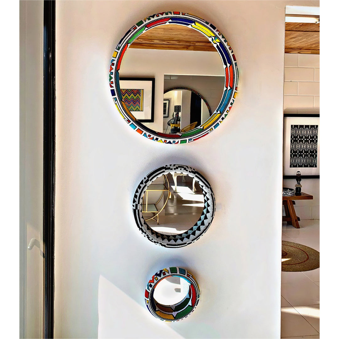 Mirror Traditional Beaded Round - Coloured