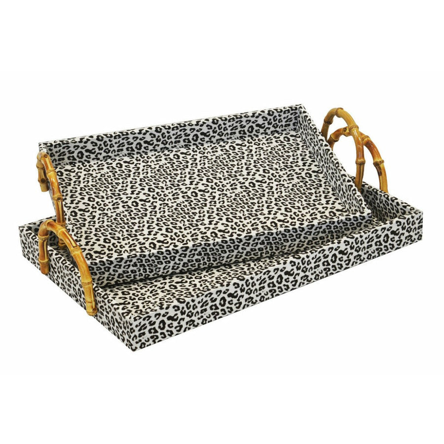 Tray Shargreen Snow Leopard with Bamboo Handles S/2