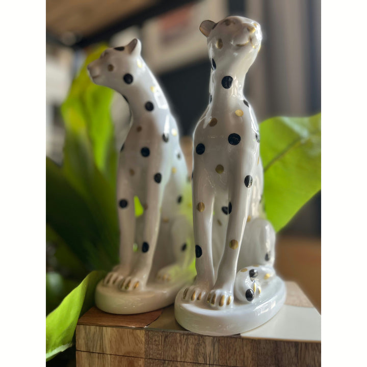 Candle Holder Leopard Ceramic White S/2