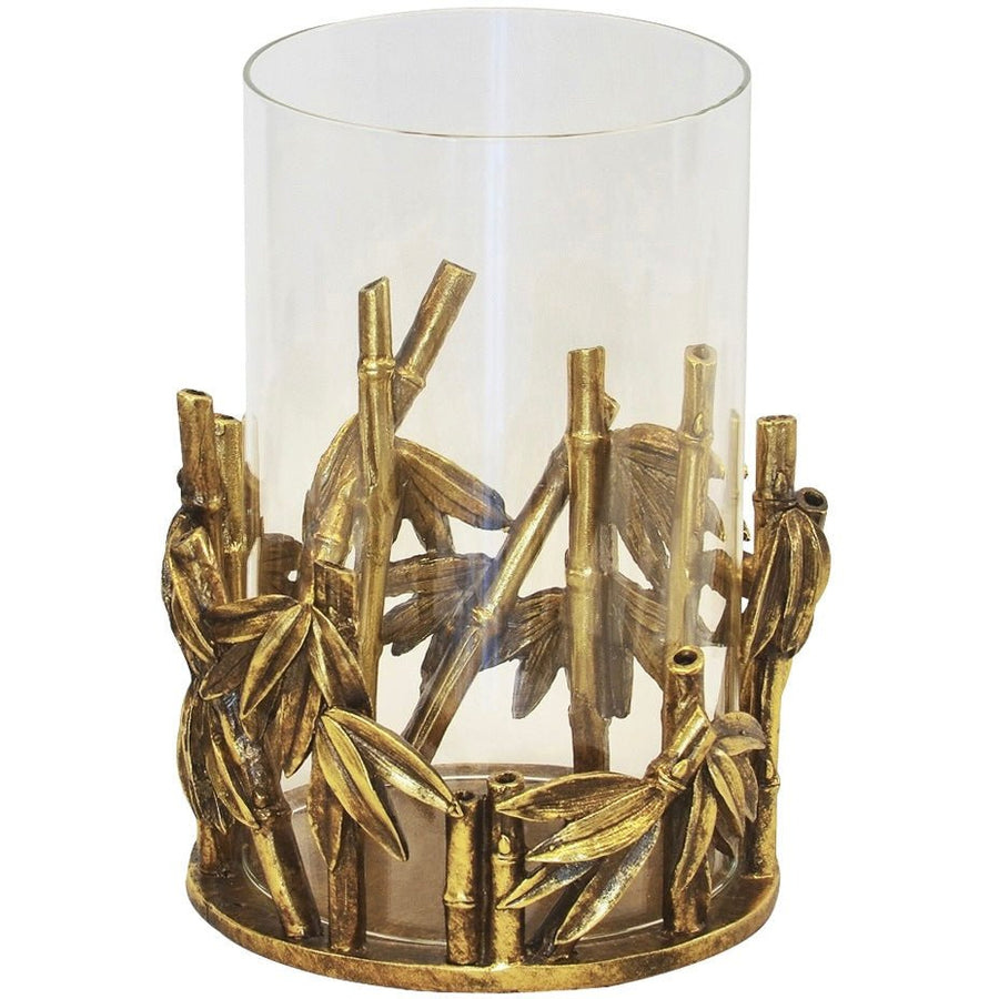 Candle Holder Gold Bamboo with Glass
